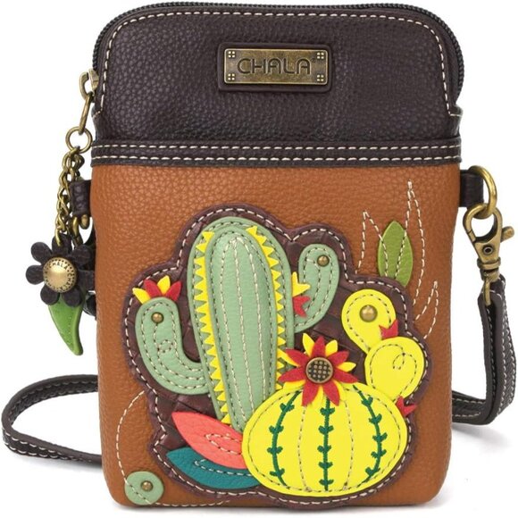 Handbags - Plant Life Collection Multicolor Cactus Crossbody Cell Phone Purse - Brown